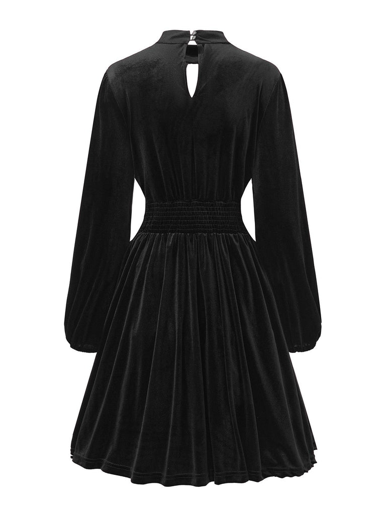 1940s Velvet Cutout Pleated Lantern Sleeve Dress - vintage dress, retro fashion