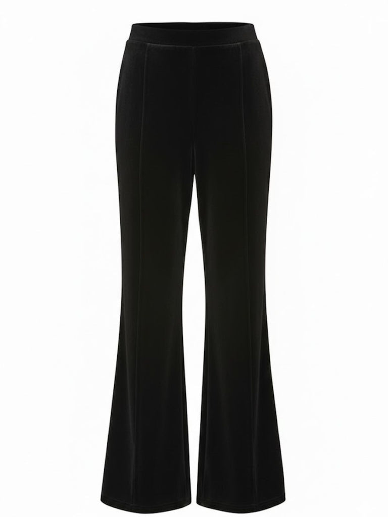 1940s Velvet High-Waist Solid Flare Pants - vintage fashion, retro style