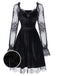 1940s Velvet Lace Flared Patchwork Dress, vintage dress, retro fashion, lace detail - perfect for women who love vintage and retro fashion