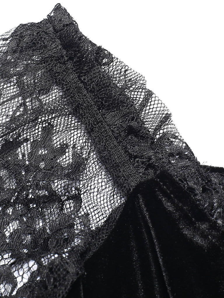 1940s Velvet Lace Flared Patchwork Dress, vintage dress, retro fashion, lace detail - perfect for women who love vintage and retro fashion