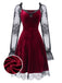 1940s Velvet Lace Flared Patchwork Dress, vintage dress, retro fashion, lace detail - perfect for women who love vintage and retro fashion