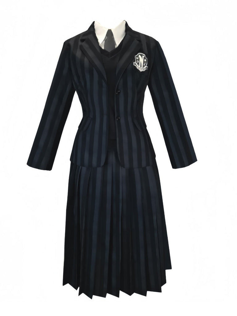 1940s Wednesday Academy Striped Uniform Costume Set - vintage fashion, retro style