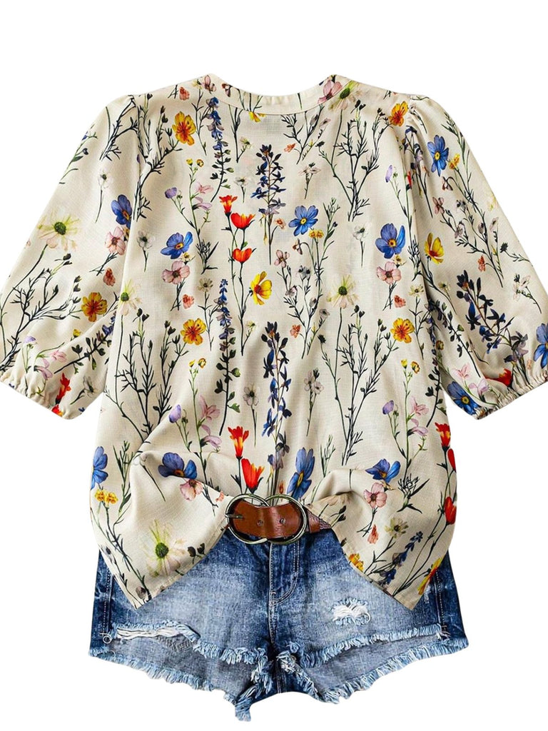 Plus Size 1940s Floral V Neck Vintage Top 2