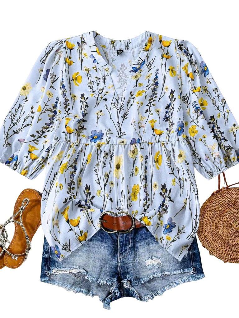 Plus Size 1940s Floral V Neck Vintage Top 5