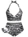 [Plus Size] 1940s Zebra Print Cutout Halter Swimsuit, vintage swimsuit, pin-up swimwear - perfect for women who love vintage and retro fashion
