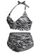 [Plus Size] 1940s Zebra Print Cutout Halter Swimsuit, vintage swimsuit, pin-up swimwear - perfect for women who love vintage and retro fashion