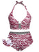 [Plus Size] 1940s Zebra Print Cutout Halter Swimsuit, vintage swimsuit, pin-up swimwear - perfect for women who love vintage and retro fashion