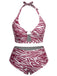 [Plus Size] 1940s Zebra Print Cutout Halter Swimsuit, vintage swimsuit, pin-up swimwear - perfect for women who love vintage and retro fashion