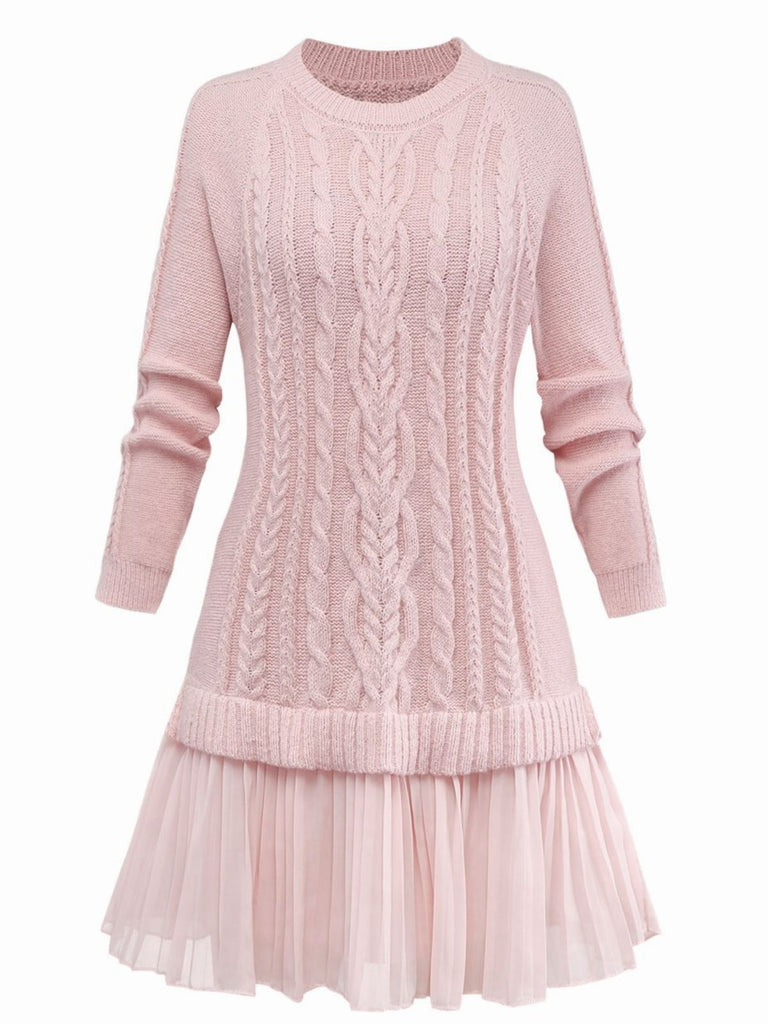 1940s Solid Cable Knit Pleated Hem Sweater Dress, vintage dress, retro fashion - perfect for women who love vintage and retro fashion