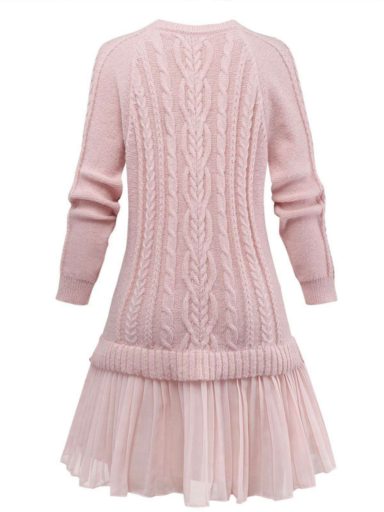 1940s Solid Cable Knit Pleated Hem Sweater Dress, vintage dress, retro fashion - perfect for women who love vintage and retro fashion