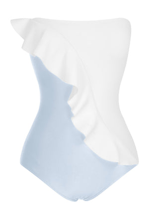 1950s 3D Ruffles Strapless Solid Swimsuit, vintage swimsuit, pin-up swimwear - perfect for women who love vintage and retro fashion
