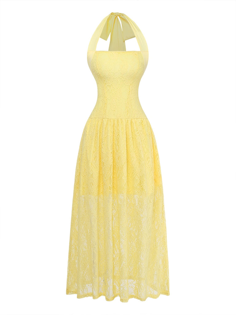 1950s Backless Lace Solid Halter Dress - vintage dress, retro fashion, rockabilly, pin-up fashion for vintage lovers