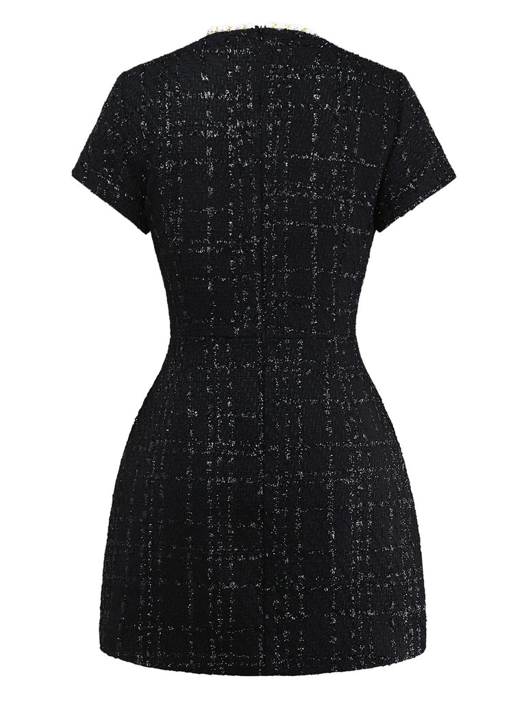 1950s Binding Pearl-Trimmed Collar Tweed Dress - vintage dress, retro fashion, rockabilly
