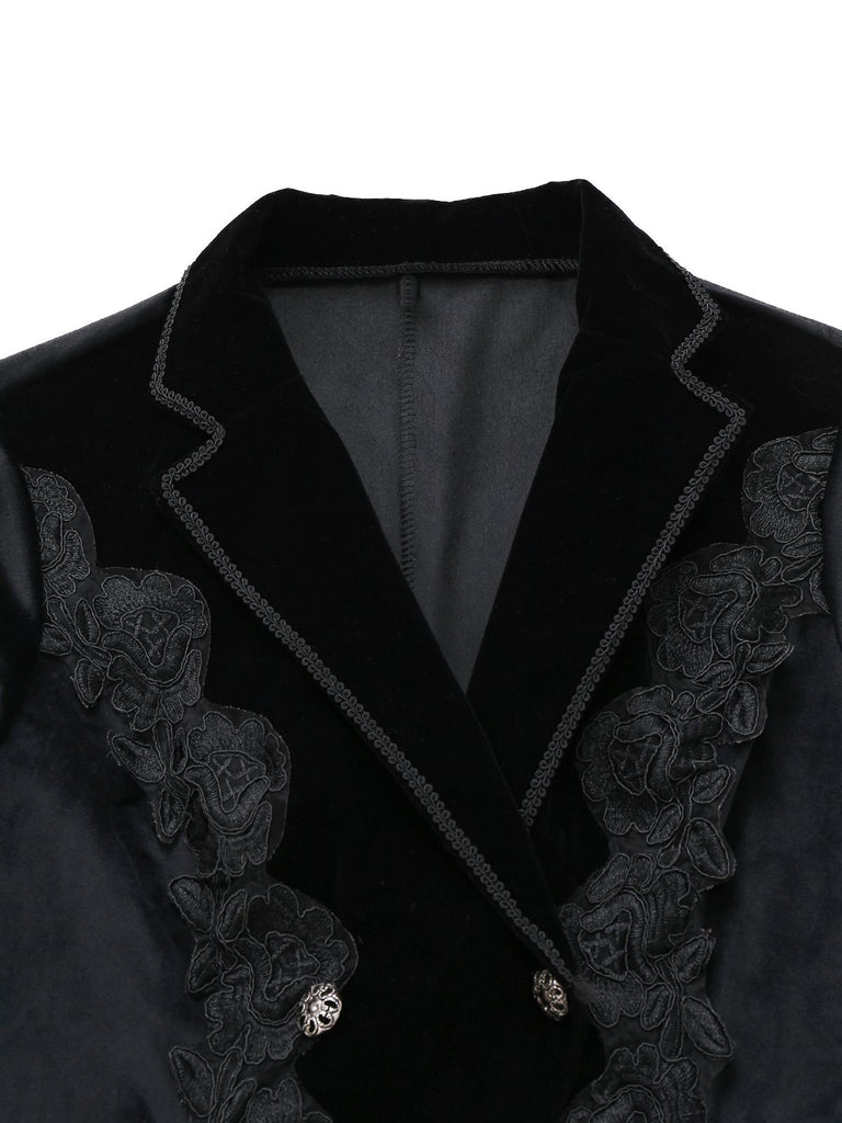 Black 1950s Embroidered Floral Victoiran Style Jacket - vintage fashion, retro style, classic black