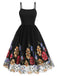 1950s Black Mesh Floral Embroidered Dress - vintage dress, retro fashion, rockabilly