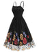 1950s Black Mesh Floral Embroidered Dress - vintage dress, retro fashion, rockabilly