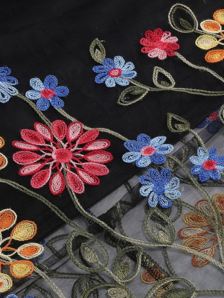 1950s Black Mesh Floral Embroidered Dress - vintage dress, retro fashion, rockabilly