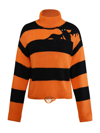 Black & Orange 1950s Halloween Bat Applique Knit Sweater - vintage fashion, retro style, classic black