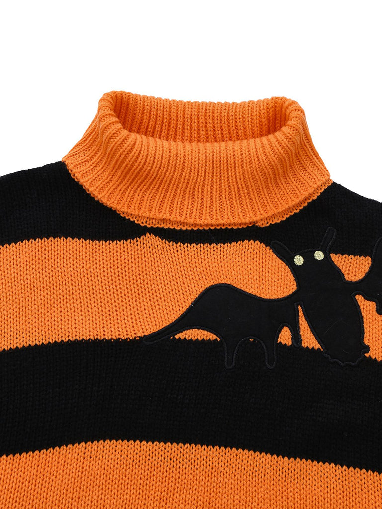 Black & Orange 1950s Halloween Bat Applique Knit Sweater - vintage fashion, retro style, classic black