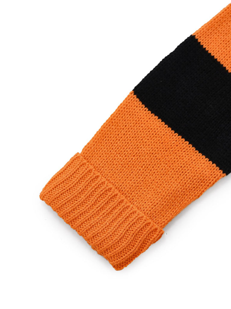 Black & Orange 1950s Halloween Bat Applique Knit Sweater - vintage fashion, retro style, classic black