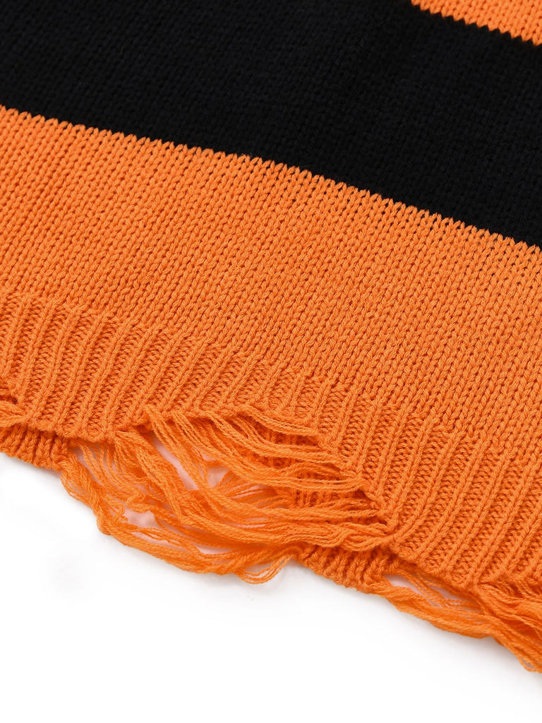 Black & Orange 1950s Halloween Bat Applique Knit Sweater - vintage fashion, retro style, classic black