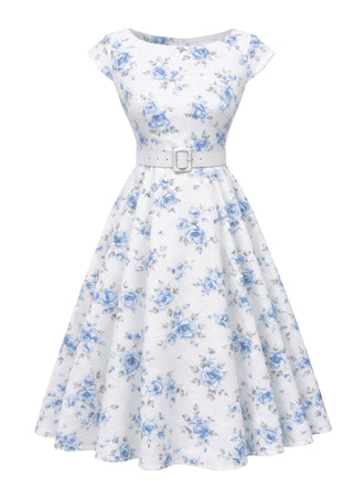 1950s-Boat-Neck-Belted-Floral-Dress, vintage, retro, dress