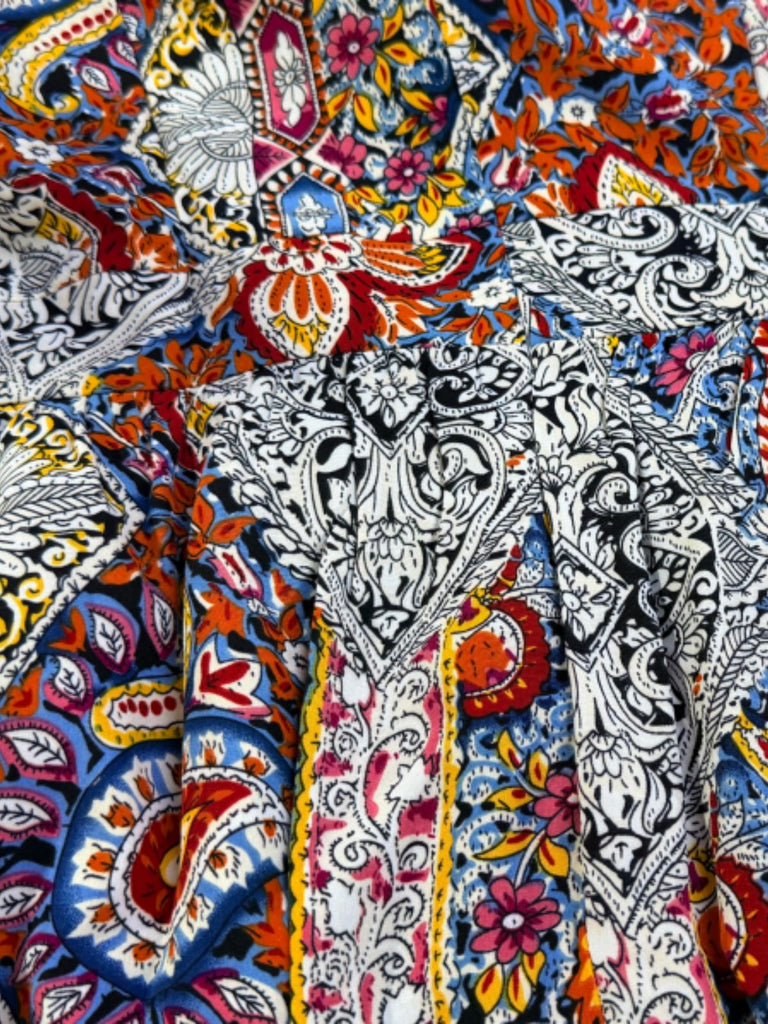 1970s Bohemian Paisley V-Neck Sleeveless High-Low Romper - vintage romper, retro jumpsuit for vintage lovers