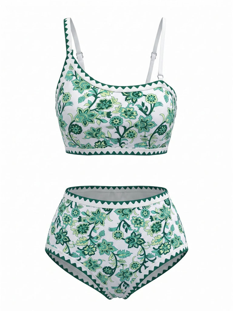 1950s Print High Waist Two Piece Bikini Set 3