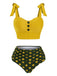 She's wearing 1950s Bowknot Spaghetti Strap Button Bikini and the whole beach remembers the 1950s