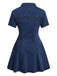 Blue 1950s Button Lapel Short Sleeve Denim Dress
