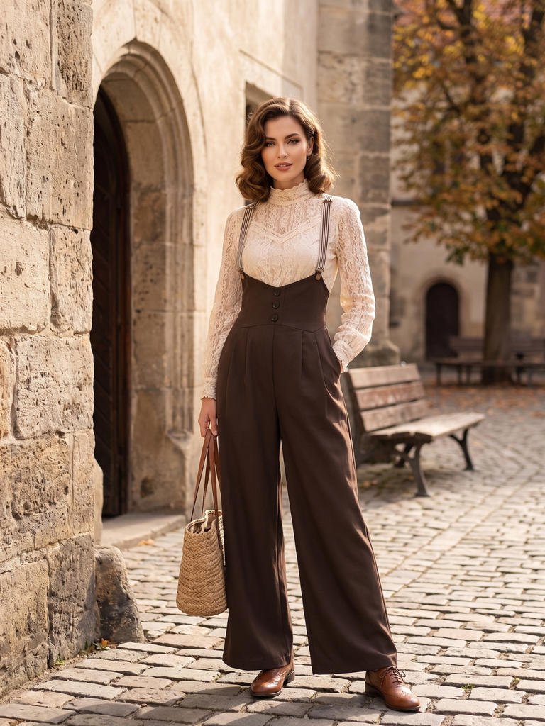 Black 1950s Button Suspender Pants, vintage fashion, retro style - perfect for women who love vintage and retro fashion