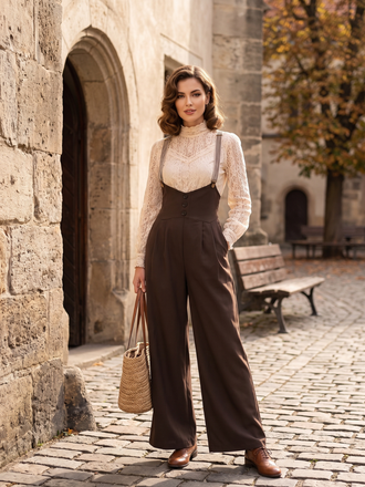 Black 1950s Button Suspender Pants, vintage fashion, retro style - perfect for women who love vintage and retro fashion