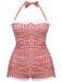This 1950s Check Halter Bowknot One-piece Swimsuit carries 1950s vacation dreams in every stitch