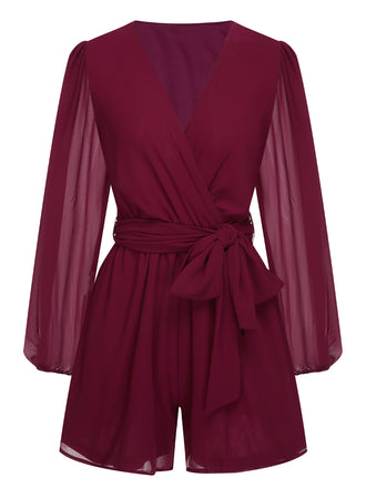 1950s Chiffon Lantern Sleeves Waist Tie Romper, vintage romper, retro jumpsuit - perfect for women who love vintage and retro fashion