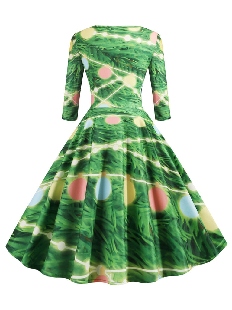 She slips into this 1950s Christmas Crew Neck Half Sleeve Dress and suddenly it's a 1950s daydream