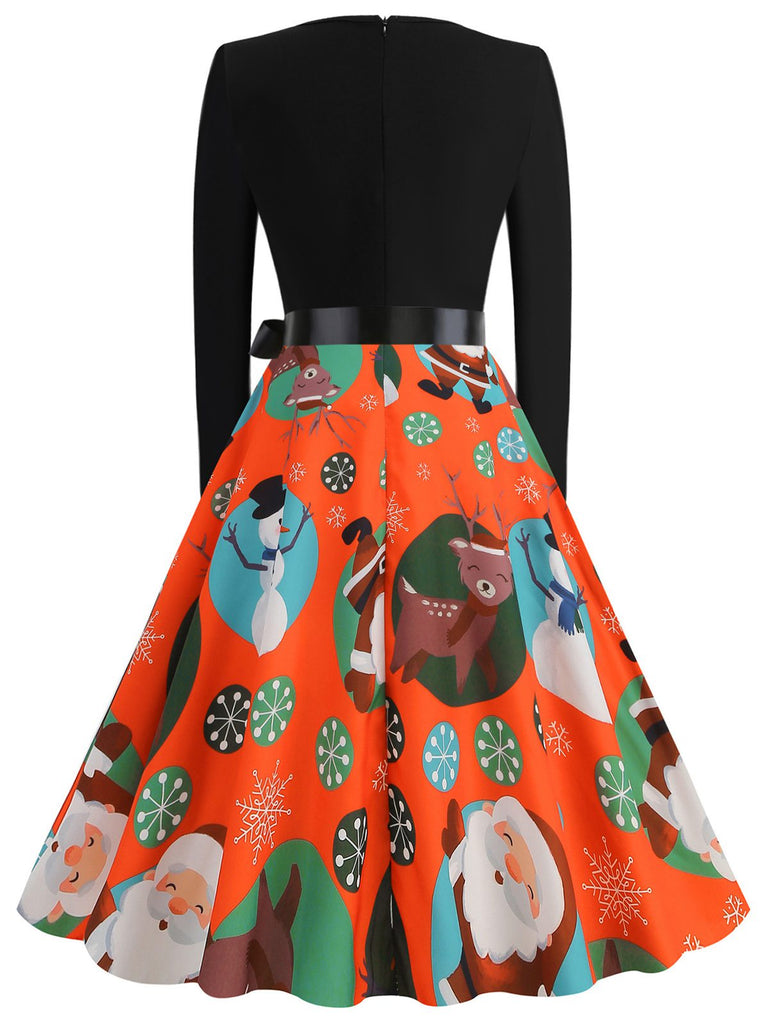 1950s Christmas Crew Neck Patchwork Swing Dress — a 1950s silhouette that turns sidewalks into runways