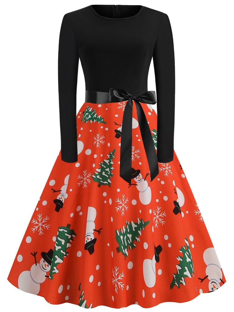 1950s Christmas Crew Neck Patchwork Swing Dress — a 1950s silhouette that turns sidewalks into runways