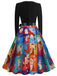 She slips into this 1950s Christmas Crew Neck Patchwork Swing Dress and suddenly it's a 1950s daydream