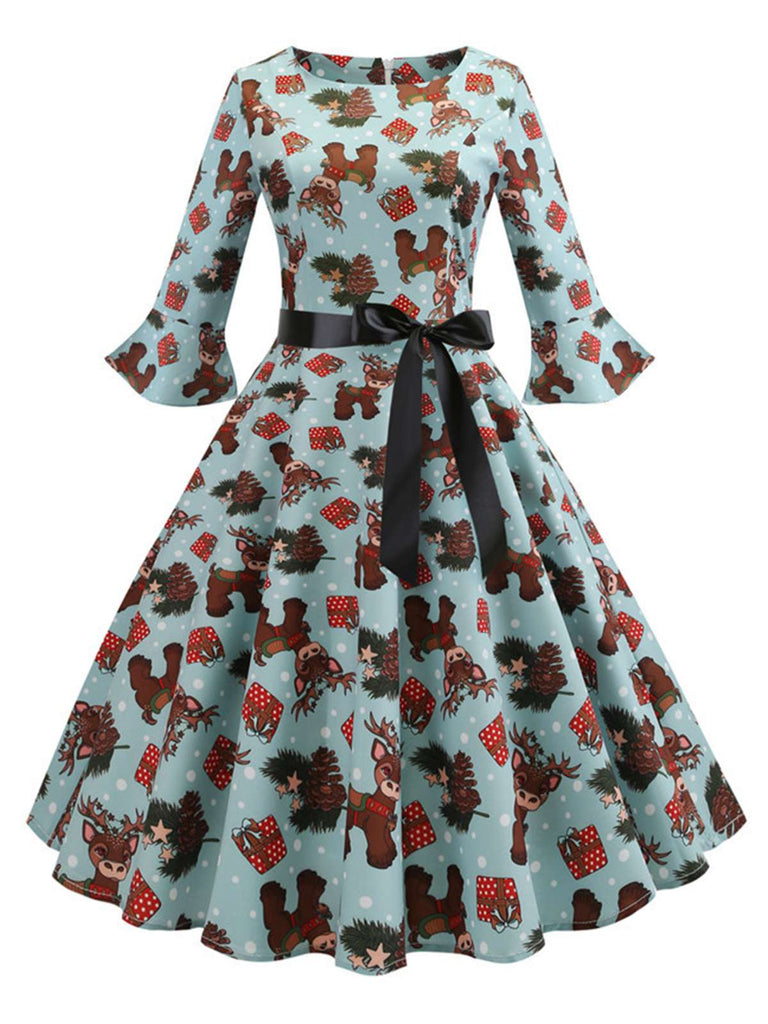 1950s Christmas Flare Sleeve Belted Dress — vintage elegance for the modern woman