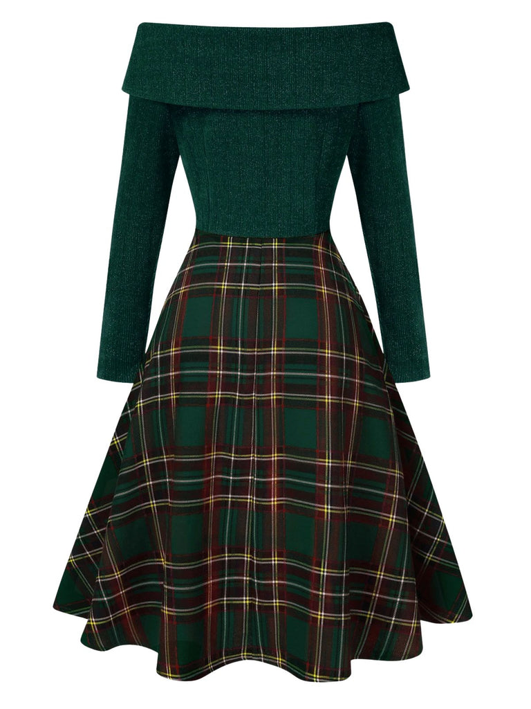 1950s Christmas Off Shoulder Tartan Dress — the kind of 1950s dress that makes strangers smile