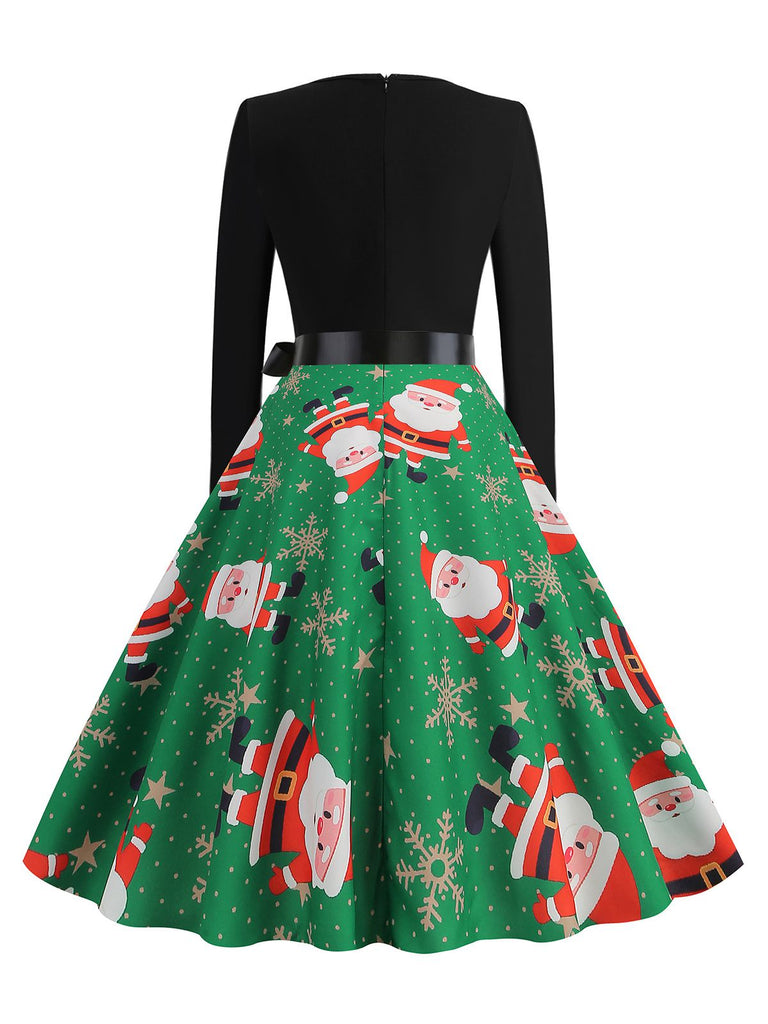 1950s Christmas Patchwork Long Sleeve Dress — a 1950s silhouette that turns sidewalks into runways