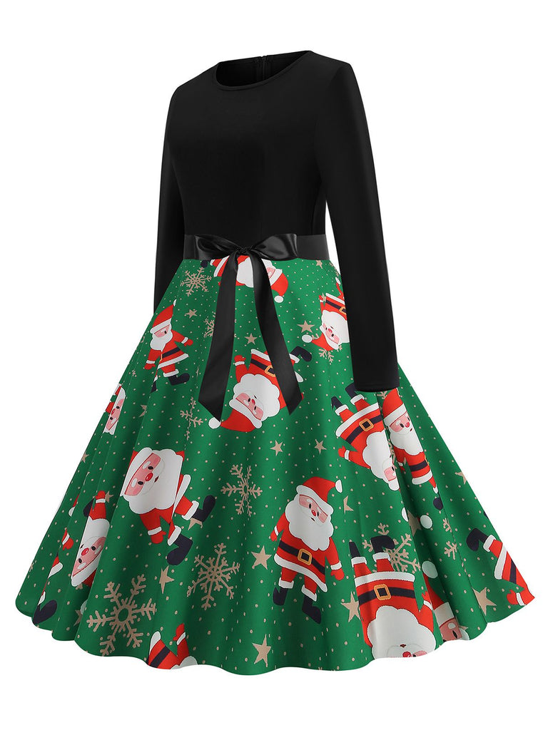 She slips into this 1950s Christmas Patchwork Long Sleeve Dress and suddenly it's a 1950s daydream