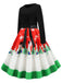 She slips into this 1950s Christmas Patchwork Swing Dress and suddenly it's a 1950s daydream