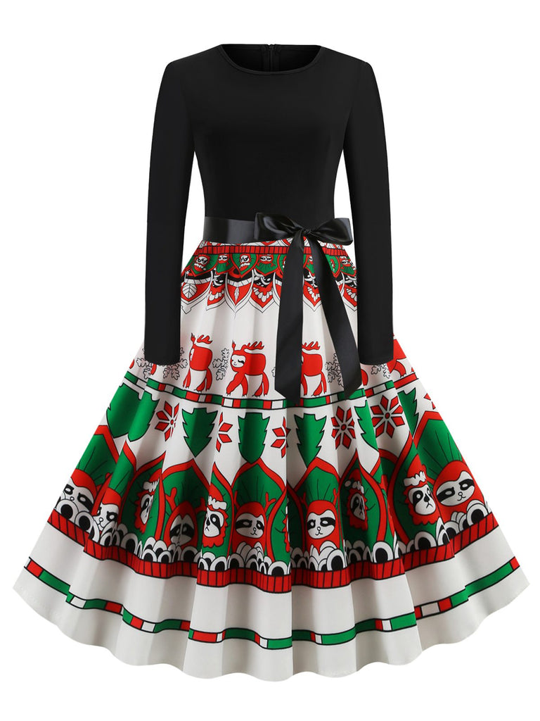 She slips into this 1950s Christmas Patchwork Swing Dress and suddenly it's a 1950s daydream