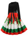 1950s Christmas Patchwork Swing Dress — a 1950s silhouette that turns sidewalks into runways