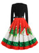 She slips into this 1950s Christmas Patchwork Swing Dress and suddenly it's a 1950s daydream