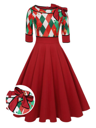 1950s Christmas Plaids Bow Decor Dress: timeless style reimagined