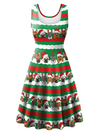 1950s Christmas Print Knitted Sleeveless Dress: timeless style reimagined