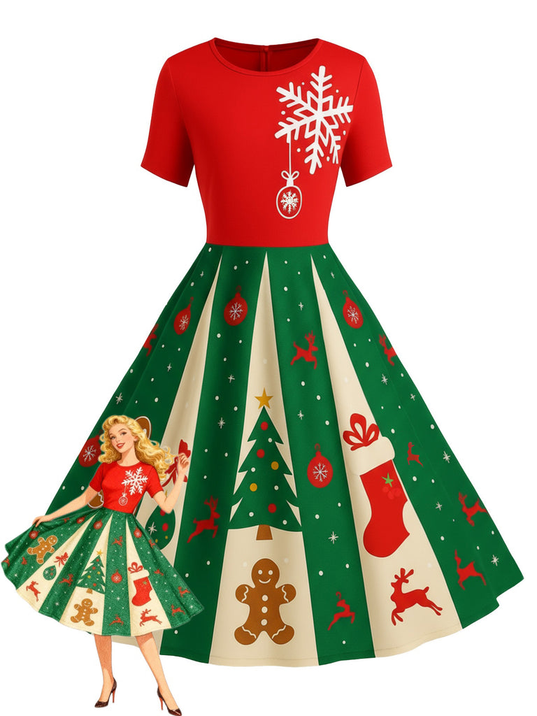 & 1950s Christmas Snowflake Swing Dress - vintage dress, retro fashion, rockabilly