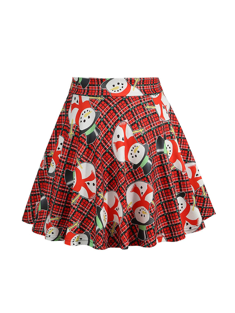 1950s Christmas Snowman Plaid Swing Skirt: timeless style reimagined